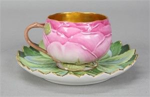 Meissen Pink Rose Cup & Saucer