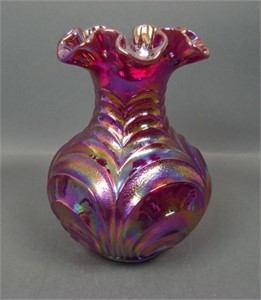 Fenton Red Carnival Glass Scroll Embossed Vase