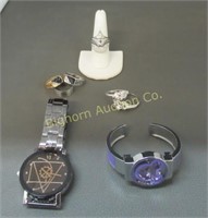 Jewelry: 6 Rings, 2 Wristwatches 8pc lot