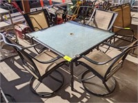 OUTDOOR PATIO SET; TABLE WITH (4) SWIVEL CHAIRS