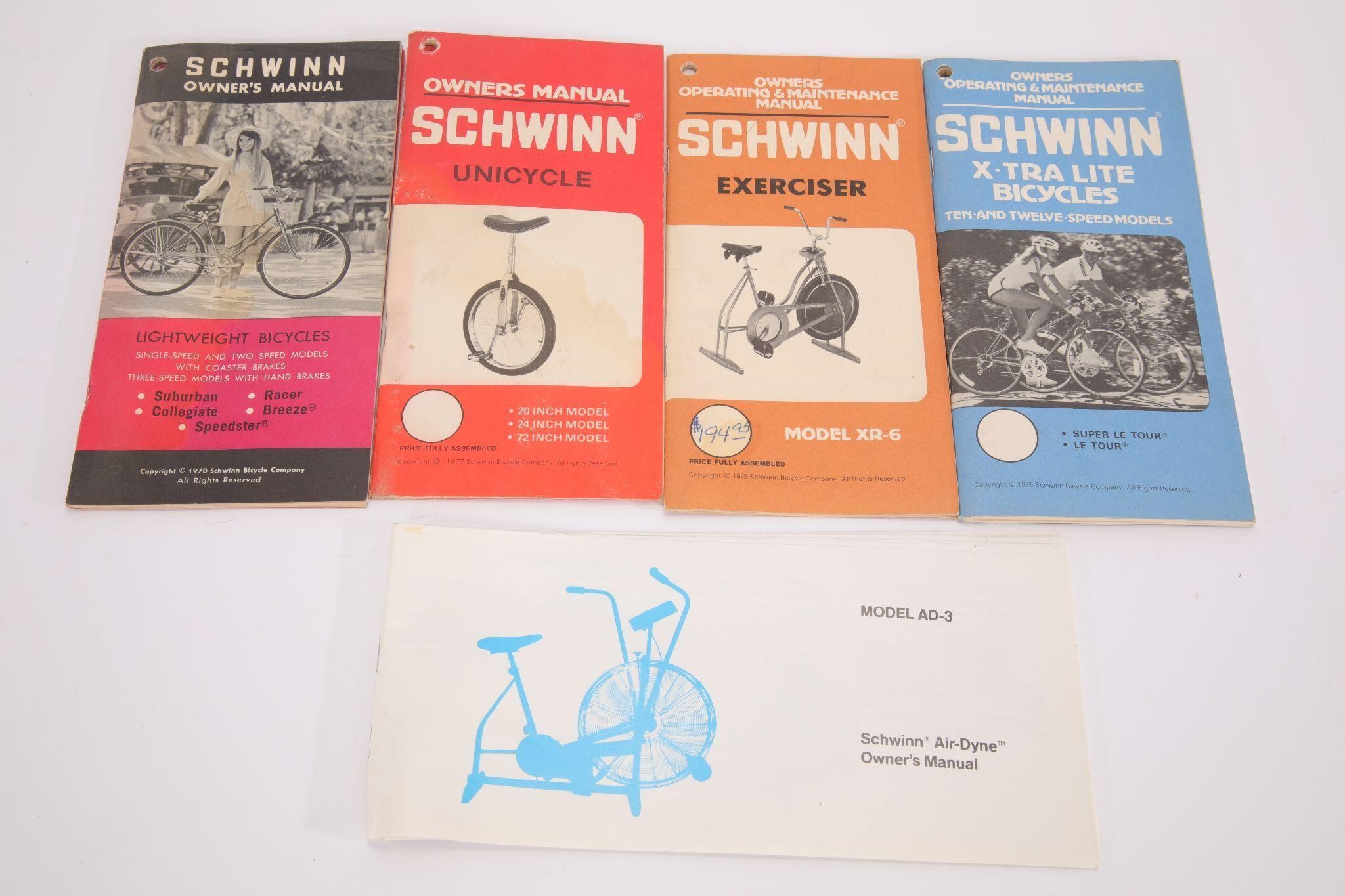 5 VTG SCHWINN USER'S MANUALS UNICYCLE, AIR-DYNE, +