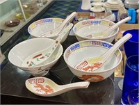 ASIAN SOUP BOWLS WITH SPOONS