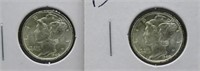 (2) 1940-D UNC/BU Mercury Silver Dimes.