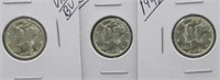 (3) 1942 UNC/BU Mercury Silver Dimes.