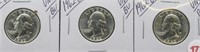 (3) 1962-D UNC/BU Washington Silver Quarters.