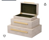 Ivory Shagreen Box Leather set of 3 Large Modern