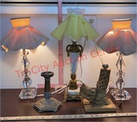 4 Vintage Lamps & Candle Holder