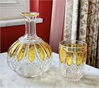 Signed Vintage Bohemian Glass Decanter & Glass