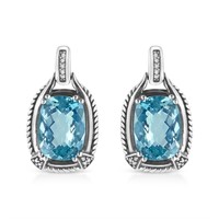 Cushion-cut 18.10ct Blue Topaz & Diamond Earrings