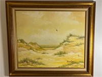 Original Oil Painting Beach Dunes Signed Thrower