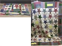 Hand Stitched Star Quilt W/ Matching Pillowcases &