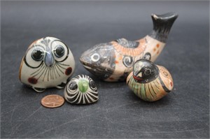 4 Mexican Tonala Pottery Birds & Fish