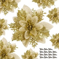 15 PCS Gold Poinsettia Flower Artificial Poinsetti
