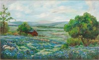 RUTH MORLAND (20TH C.) PAINTING TEXAS BLUEBONNETS