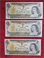 3 1973 consecutive one dollar notes excellent