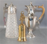 Claret Jug, Silver Plate Ewer and Hearth Brush