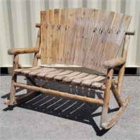 Large Rustic Wooden Loveseat Rocker Bench