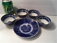 5  Pieces of Flow Blue Saucer & (4) Cups