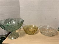 Green Glass Fruit Bowl And 2 Serving Bowls