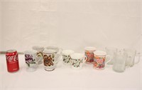 Assortment of Floral Mugs & 3 Clear Glass Mugs