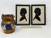 Pair of Silhouette's, Copper Lustre Creamer