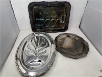 3-Silver Plate Serving Trays
