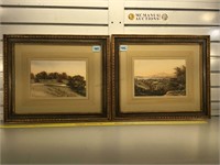 Pr of Antique English watercolor paintings,