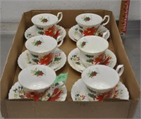 Royal Albert "Poinsettia/Yuletide" cups, saucers