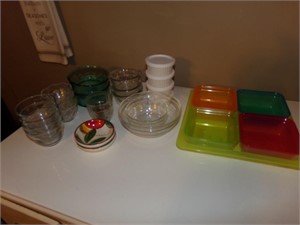 green bowls, sherbet bowls, glass bowls , misc