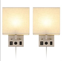 2-Pk Modern Wall Sconces, Plug-in Wall Lamp with