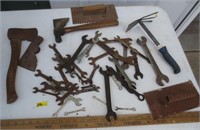 Hatchets, old wrenches, misc