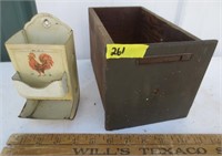 Rooster match holder, small wooden drawer