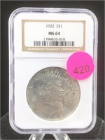 1922 NGC MS-64 Peace Silver Dollar