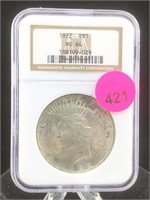 1922 NGC MS-64 Peace Silver Dollar