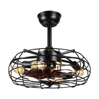 Asyko Caged Ceiling Fans with Lights - Black Outdo