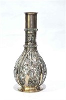 Japanese Silver Overlay Glass Bottle
