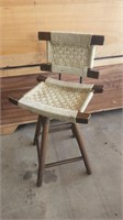 Swivel Wooden Stool, Basket weave Rope seat