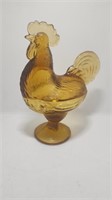 VTG Amber Glass, Rooster Candy Dish