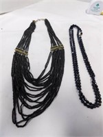 2 Black Beaded Necklaces.