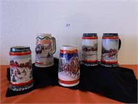 5 Anheuser Busch Collectible Holiday Steins