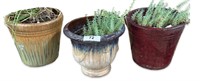 (3) 15" Green & Blue Glazed Art Pottery Planters