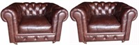 Pair LEA Leather Beaufort Chesterfield Chairs