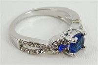 Blue Sapphire and Cubic Zirconia Ring - Size 9