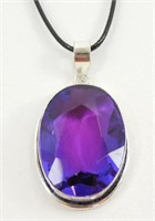 Amethyst Gemstone 2" Pendant and Leather Necklace