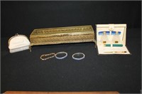 Vintage 14" Brass Jewelry Box w/ 3 Sterling