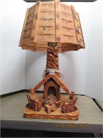 Carved Wood Table Lamp made in Quebec  like new