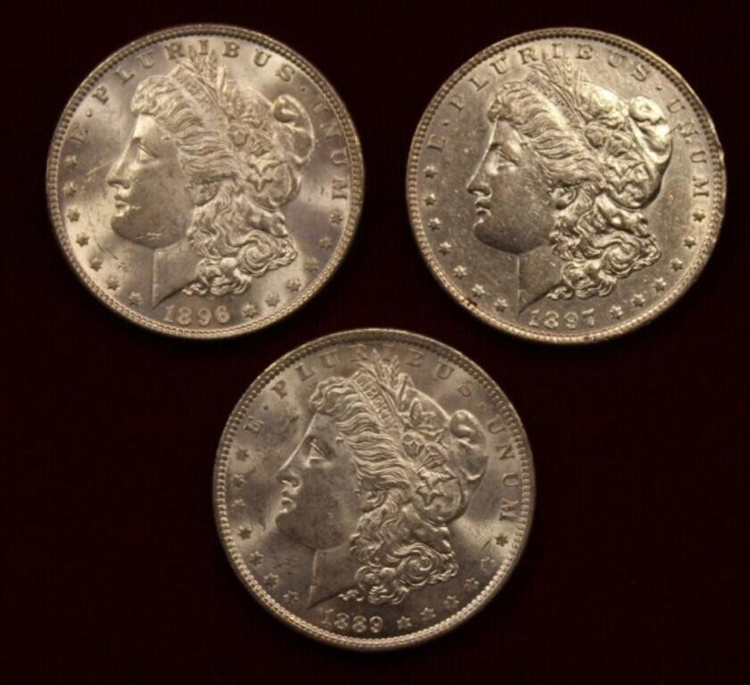 Morgan Silver Dollar lot; 1889, 1896, 97