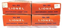Postwar Lionel O Gauge 65 Motorized Hand Car boxes