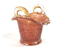 Carnival Glass Iridescent Marigold Basket 5"H