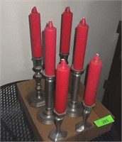 3 PAIR OF CANDLESTICK HOLDERS (1 SET PEWTER)